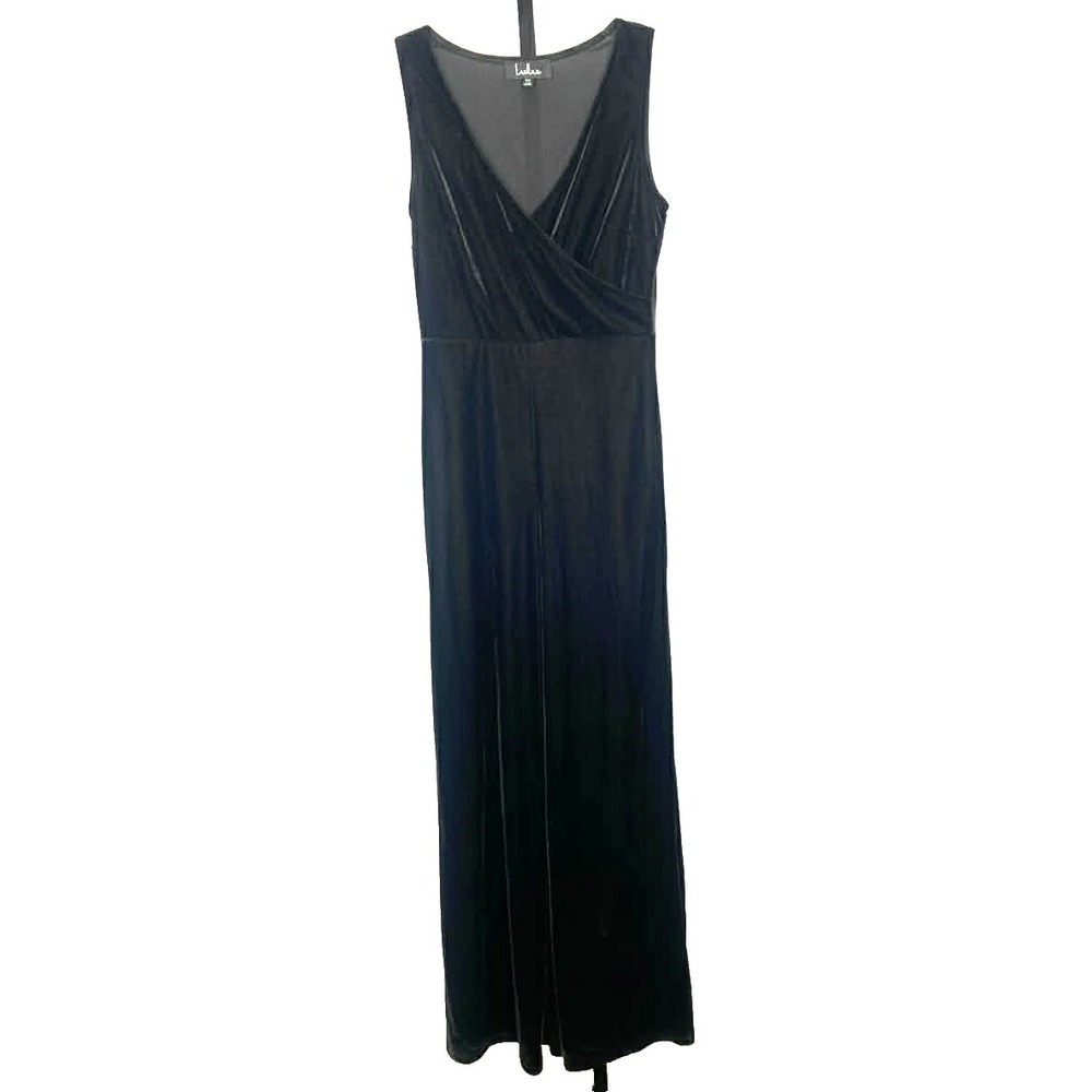 LULUS Crushin It Black Velvet Maxi Dress Front Slit Plunge Neckline Size XS goth